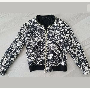 Zara bomber jacket black white floral print XS